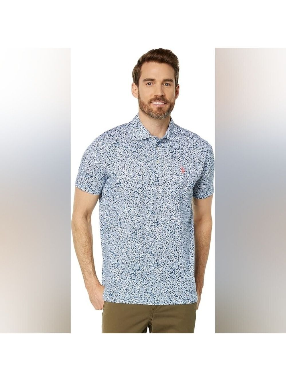 U.S. Polo Assn. Blue Floral Men's Polo Shirt Size XL Cotton